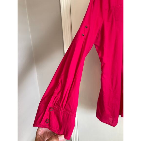 Soft Surroundings pink cotton collared shirt snaps roll tab sleeves pockets 1X - Picture 4 of 7
